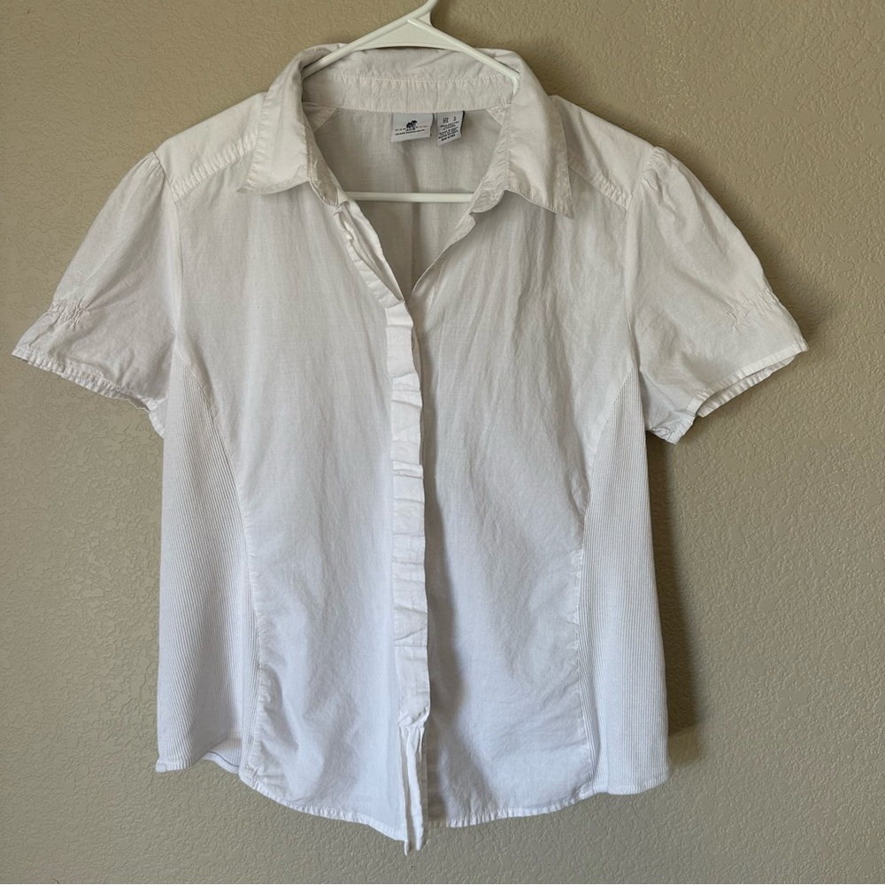 Caribbean Joe Crisp White‎ Women’s Button-Up Short Sleeve Shirt L